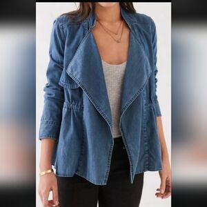 Silence + Noise Open Front Blue Jean Jacket